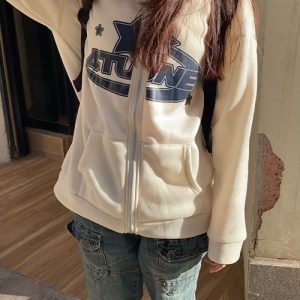 4Tune Y2K Grunge Aesthetic Jacket - Vintage-Inspired Comfy Layer for Trendy Outfits