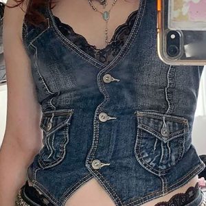 90s Grunge Denim Vest - Vintage Y2K Style for Aesthetic Outfits and Retro Fashion