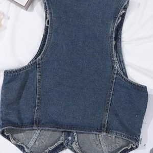 90s Grunge Denim Vest - Vintage Y2K Style for Aesthetic Outfits and Retro Fashion