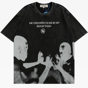 Am I Destined To Die By My Reflection Y2K Aesthetic Grunge Style Graphic Tee