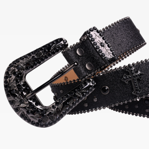 Black Rhinestone Belt for Y2K Fashion, Grunge Aesthetic, and Coquette Style Outfits