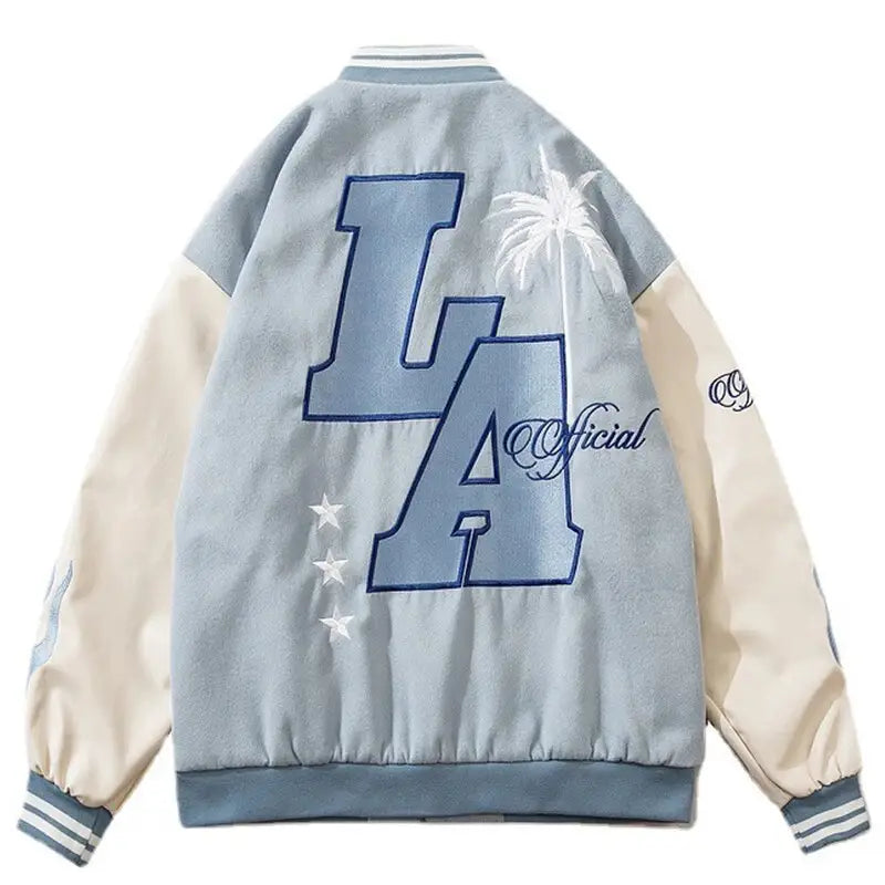 Blouson Varsity Bleu Ciel - Y2K Chic Sportif avec Esthétique Coquette et Grunge