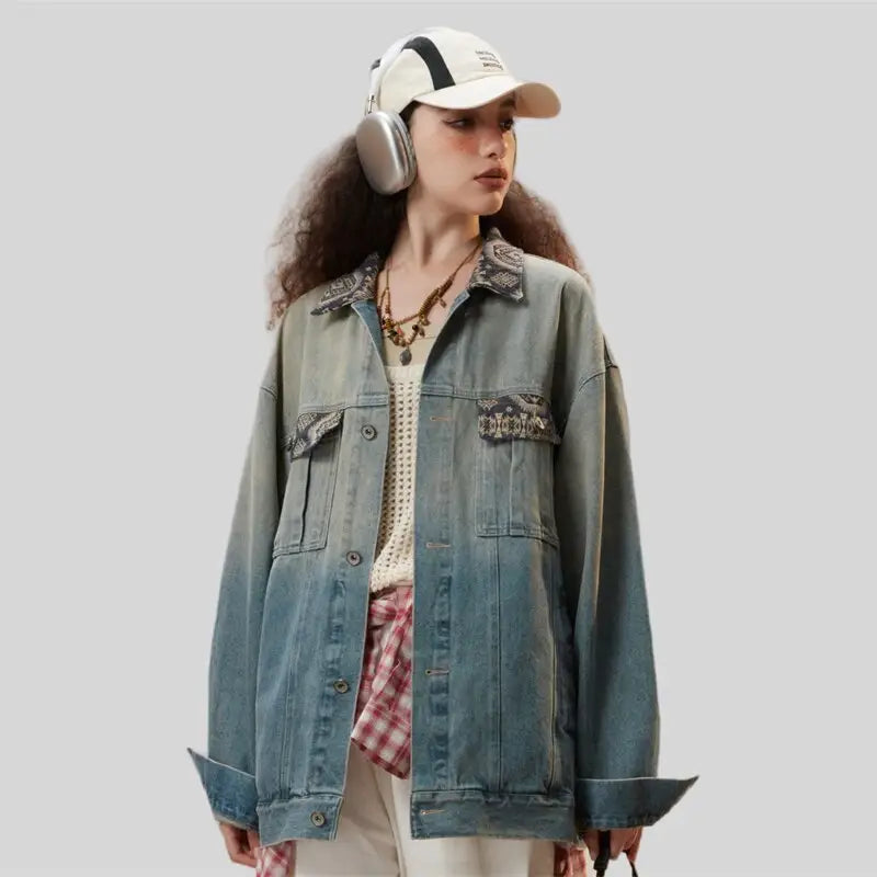 Blue Washed Denim Jacket - Y2K Aesthetic Vintage Style for Trendy Outfits