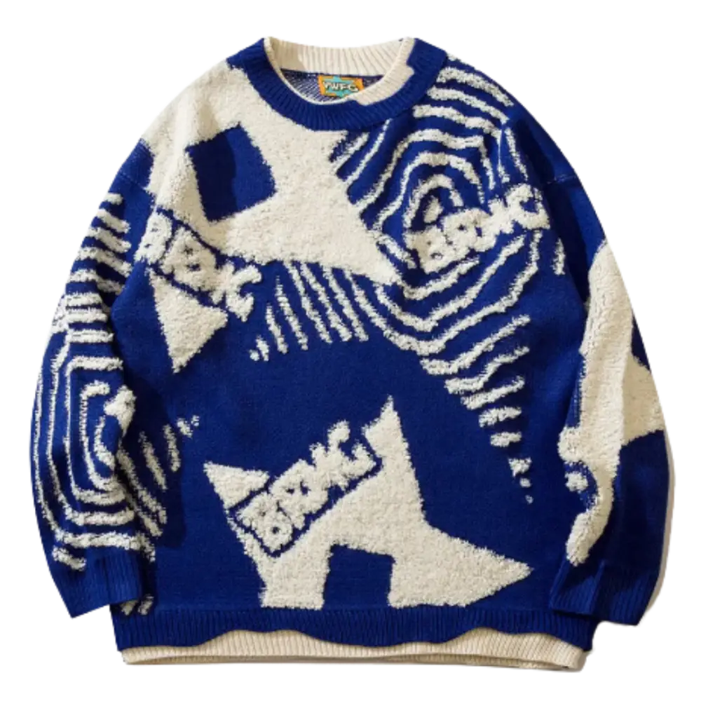 Blue Y2K Striped Star Heavy 400gsm Sweater - Cozy Vintage Aesthetic Knitwear