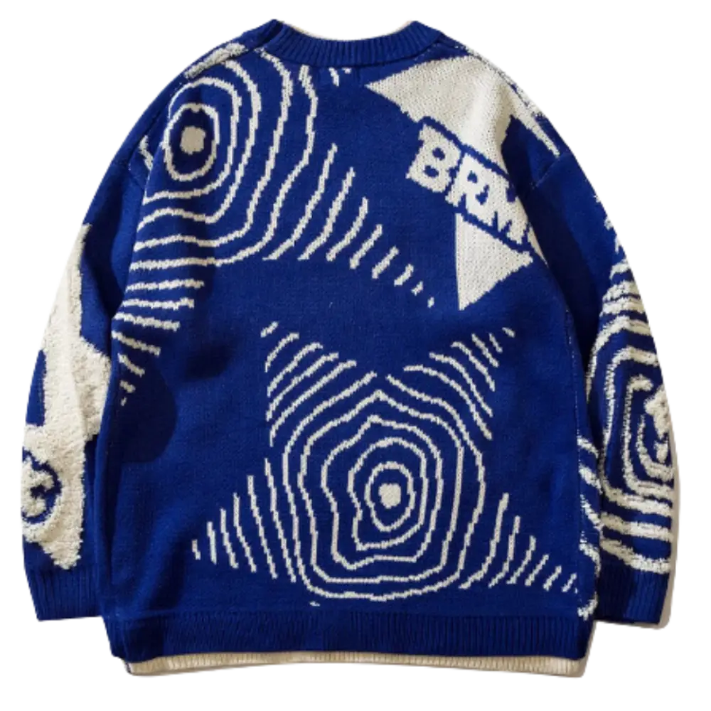 Blue Y2K Striped Star Heavy 400gsm Sweater - Cozy Vintage Aesthetic Knitwear