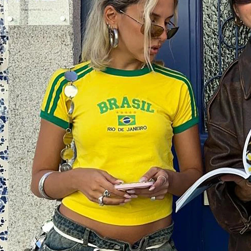 Brasil Y2K Crop Top - Trendy Coquette Aesthetic for Stylish Outfits