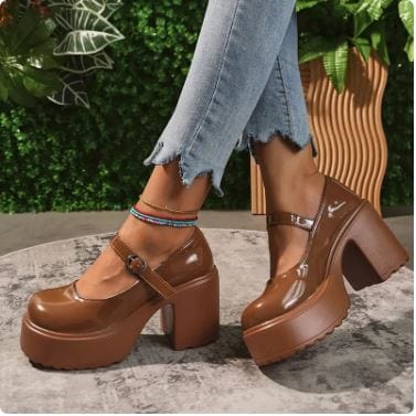 Brown Chunky Y2K Heels for Retro Aesthetic Outfits and Grunge Style Looks