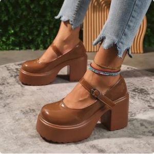 Brown Chunky Y2K Heels for Retro Aesthetic Outfits and Grunge Style Looks