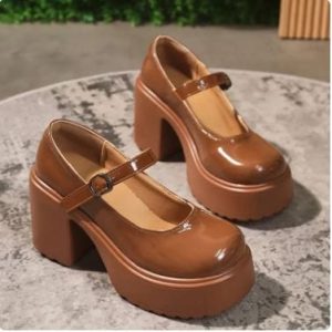 Brown Chunky Y2K Heels for Retro Aesthetic Outfits and Grunge Style Looks