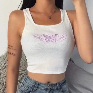 Butterfly Y2K Aesthetic Cropped Tank Top for Cute Summer Outfits