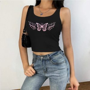 Butterfly Y2K Aesthetic Cropped Tank Top for Cute Summer Outfits