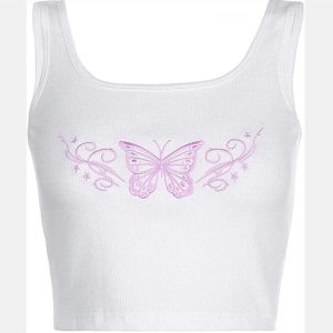 Butterfly Y2K Aesthetic Cropped Tank Top for Cute Summer Outfits