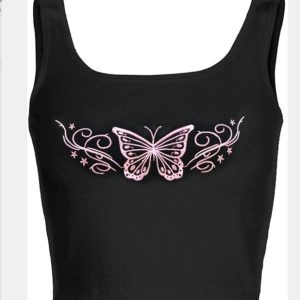 Butterfly Y2K Aesthetic Cropped Tank Top for Cute Summer Outfits