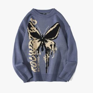 Butterfly Y2K Aesthetic Sweater - Cute Pastel Grunge Style for Trendy Outfits