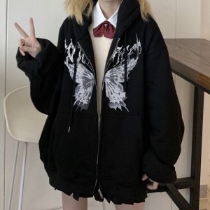 Butterfly Y2K Aesthetic Zip Up Hoodie - Cute and Comfy Y2K Fashion Essential