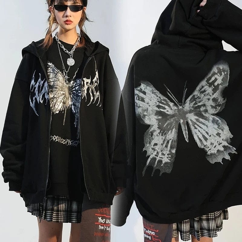 Butterfly Y2K Aesthetic Zip Up Hoodie - Cute and Comfy Y2K Fashion Essential