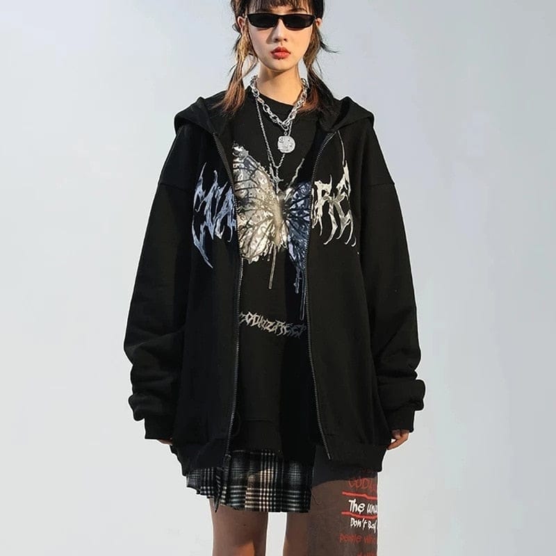 Butterfly Y2K Aesthetic Zip Up Hoodie - Cute and Comfy Y2K Fashion Essential