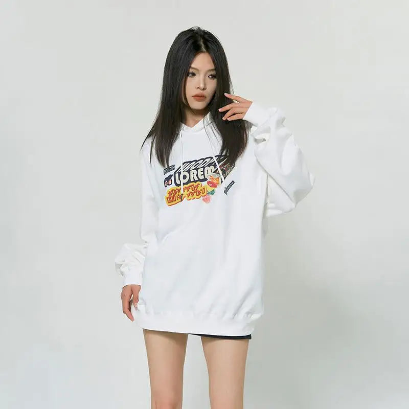 Candy Print Oversized Y2K Hoodie - Cute and Comfy Streetwear for Aesthetic Outfits