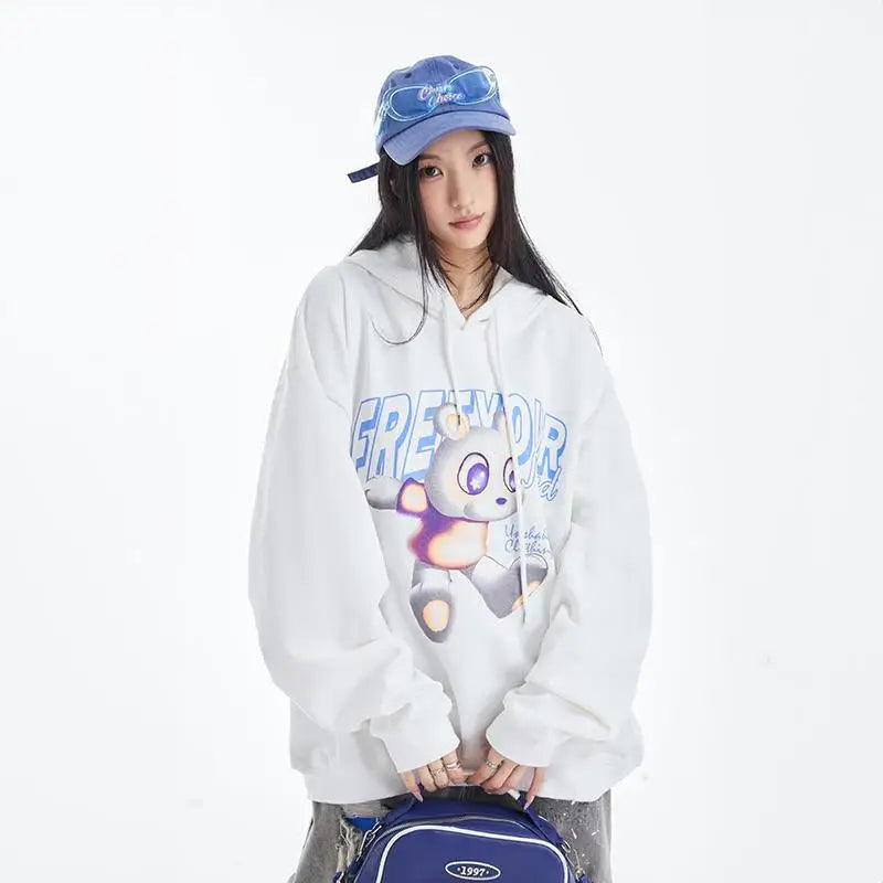 Cartoon Dog Letter Print Y2K Hoodie - Comfy and Cute for Y2K Aesthetic Outfits