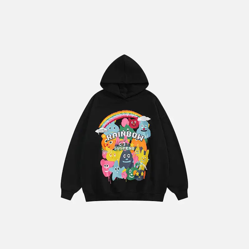 Cartoon Graphic Rainbow Y2K Hoodie - Comfy and Cute for Aesthetic Outfits