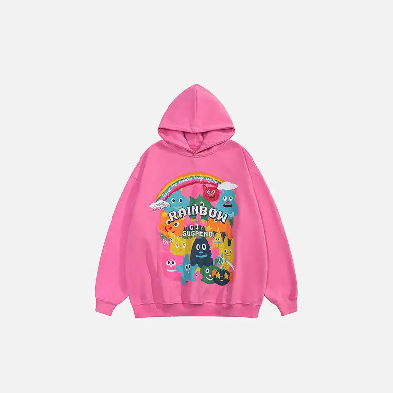 Cartoon Graphic Rainbow Y2K Hoodie - Comfy and Cute for Aesthetic Outfits