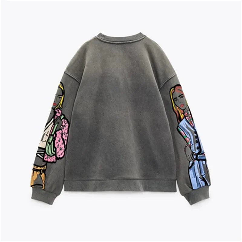 Cartoon Print Y2K Hoodie - Cute Aesthetic Top for Y2K Fashion Lovers