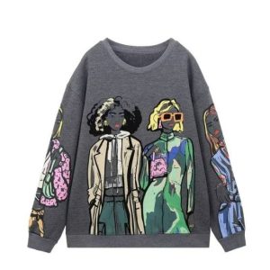 Cartoon Print Y2K Hoodie - Cute Aesthetic Top for Y2K Fashion Lovers