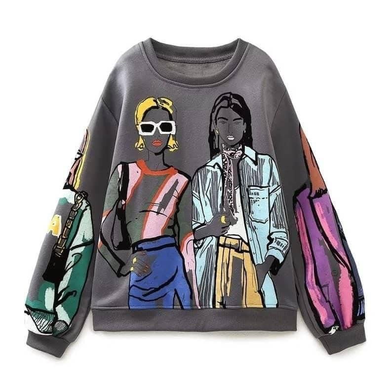 Cartoon Print Y2K Hoodie - Cute Aesthetic Top for Y2K Fashion Lovers