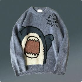 Cartoon Shark Y2K Aesthetic Sweater - Cute and Comfy for Y2K Fashion Lovers