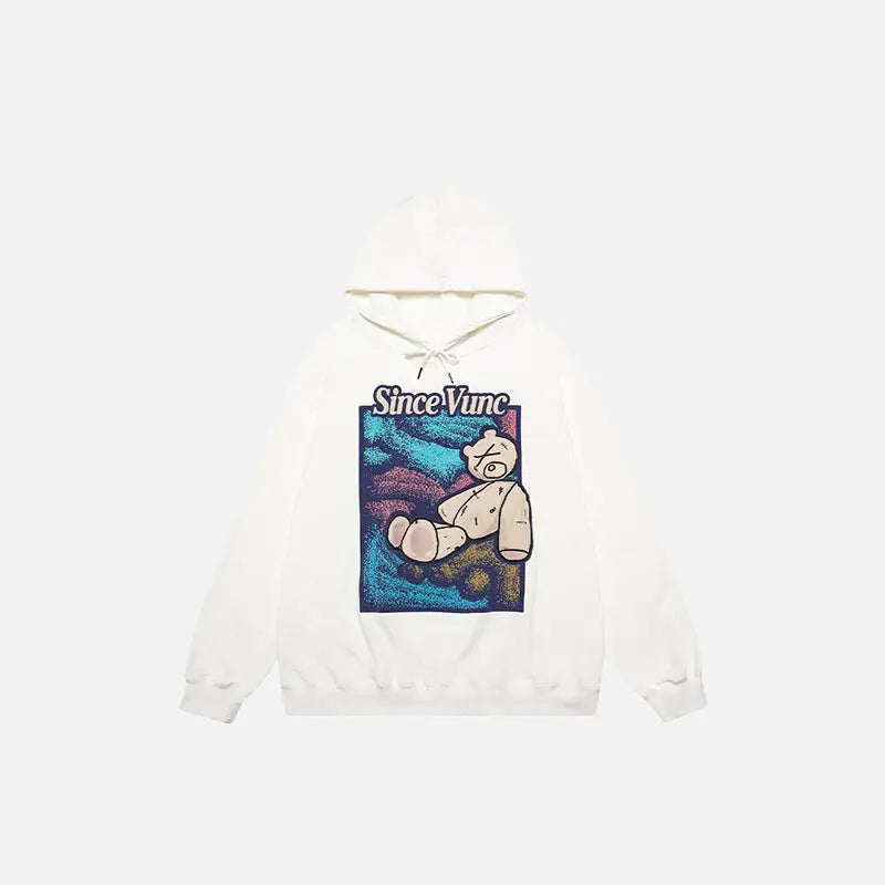 Cartoon Worn Bear Oversized Y2K Hoodie - Cute and Comfy Streetwear for Aesthetic Lovers