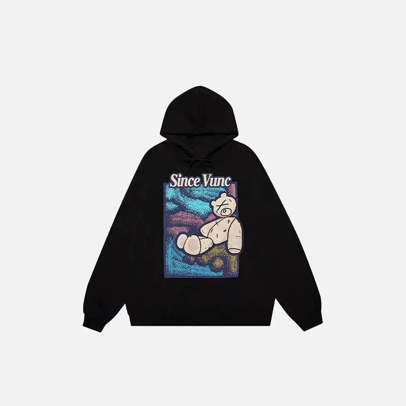 Cartoon Worn Bear Oversized Y2K Hoodie - Cute and Comfy Streetwear for Aesthetic Lovers