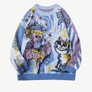 Cartoon Y2K Aesthetic Sweater - Cute and Comfy Vintage Style for Trendy Outfits