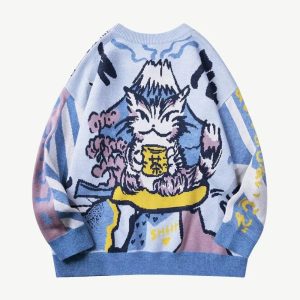 Cartoon Y2K Aesthetic Sweater - Cute and Comfy Vintage Style for Trendy Outfits