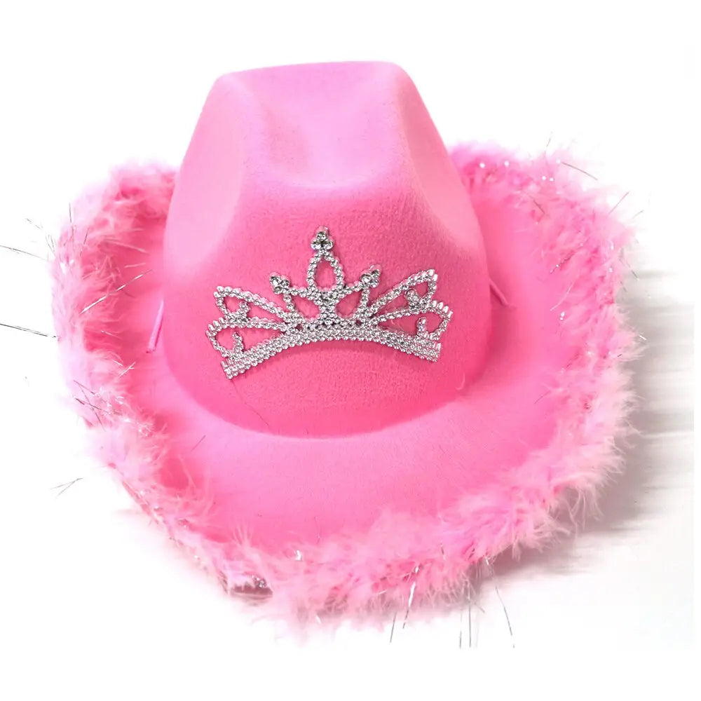 Chapeau de Cowboy Rose en Fausse Fourrure Y2K - Accessoire Coquette pour un Look Aesthetic