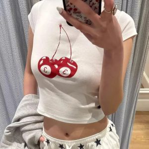 Cherry Y2K Aesthetic Crop Top - Cute and Trendy for Y2K Fashion Lovers