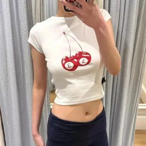 Cherry Y2K Aesthetic Crop Top - Cute and Trendy for Y2K Fashion Lovers