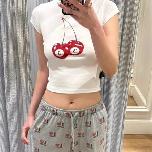 Cherry Y2K Aesthetic Crop Top - Cute and Trendy for Y2K Fashion Lovers