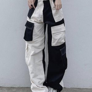 Chic Black and White Y2K Pants for Trendy Aesthetic Outfits and Grunge Style Looks