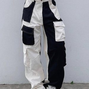 Chic Black and White Y2K Pants for Trendy Aesthetic Outfits and Grunge Style Looks