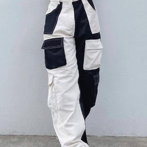 Chic Black and White Y2K Pants for Trendy Aesthetic Outfits and Grunge Style Looks