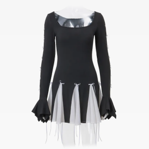 Chic Black Pleated Mini Dress for Y2K Aesthetic and Coquette Style Outfits