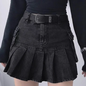 Chic Black Y2K Cargo Skirt for Trendy Grunge and Coquette Aesthetic Outfits