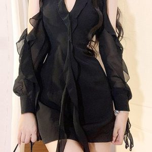 Chic Black Y2K Dress for Trendy Aesthetic Outfits and Vintage-Inspired Looks