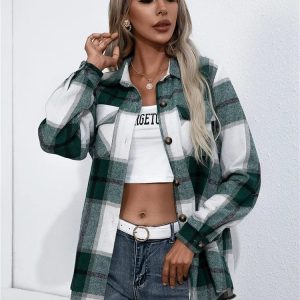 Chic Long Sleeve Y2K Plaid Jacket for Trendy Coquette and Grunge Aesthetic Outfits