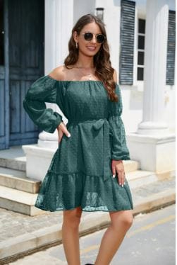 Chic Off Shoulder Long Sleeve Y2K Dress for Trendy Coquette Aesthetic Outfits