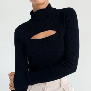 Chic Open Chest Turtleneck - Y2K Fashion Essential for Coquette and Grunge Aesthetics