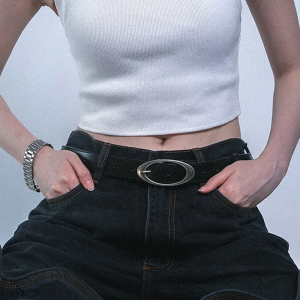 Chic Oval Buckle Belt for Y2K Fashion, Coquette Aesthetic, and Grunge Style Outfits