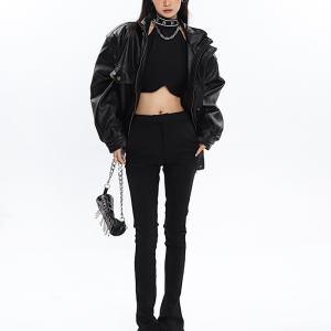 Chic Oversized Leather Jacket for Women - Y2K Grunge Style Essential Outerwear