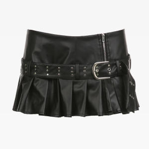 Chic Pleated Leather Mini Skirt for Y2K Aesthetic and Grunge Style Outfits