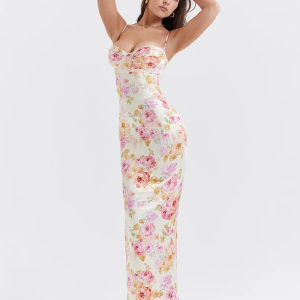 Chic White and Pink Floral Dress for Y2K Aesthetic and Coquette Style Outfits